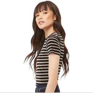 NWT FOREVER 21 Striped Decal Amour Etched Print Cap Sleeve Slub Tee Black Small